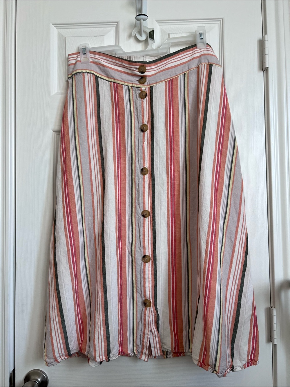 a new day Striped Button-Front Midi Skirt in Pink, Cream, Gray and Tan